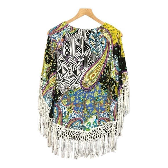 Chico’s Retro Paisley Fringe Tunic Size 2P Medium - Picture 5 of 13